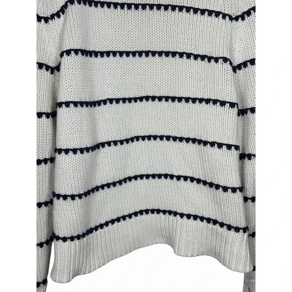 Madewell Textured Cotton Crewneck Sweater in Stripe Women's XL White Navy - Picture 9 of 12